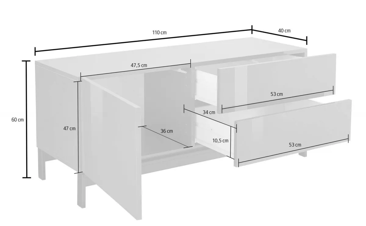 Salotto > Dmora Base TV 110x40x47h cm in legno - Azad Bianco Lucido