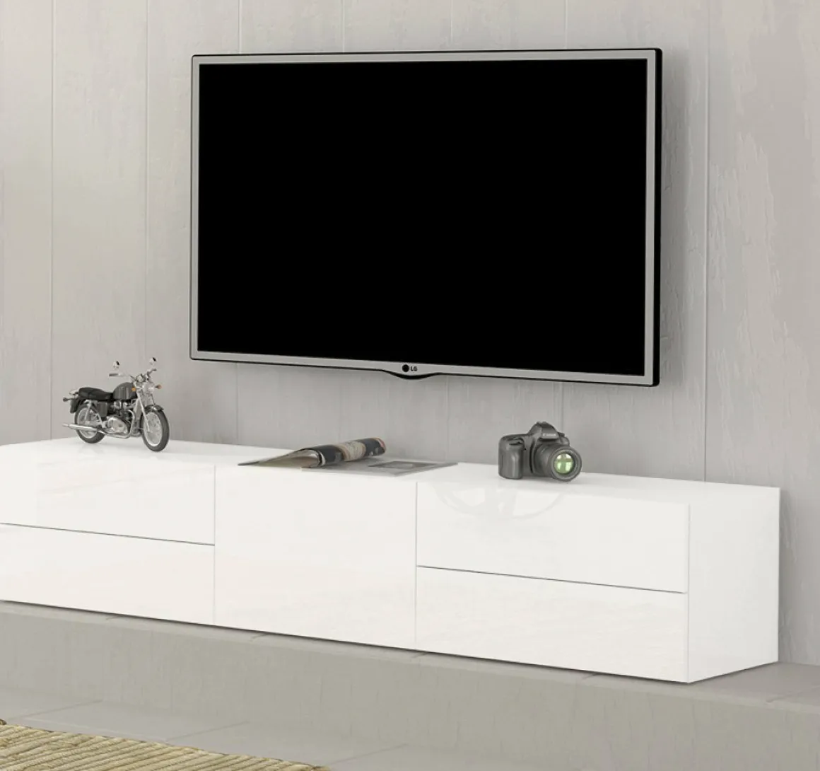 Base TV bianco lucido 170x40x35h cm in legno - Ariad