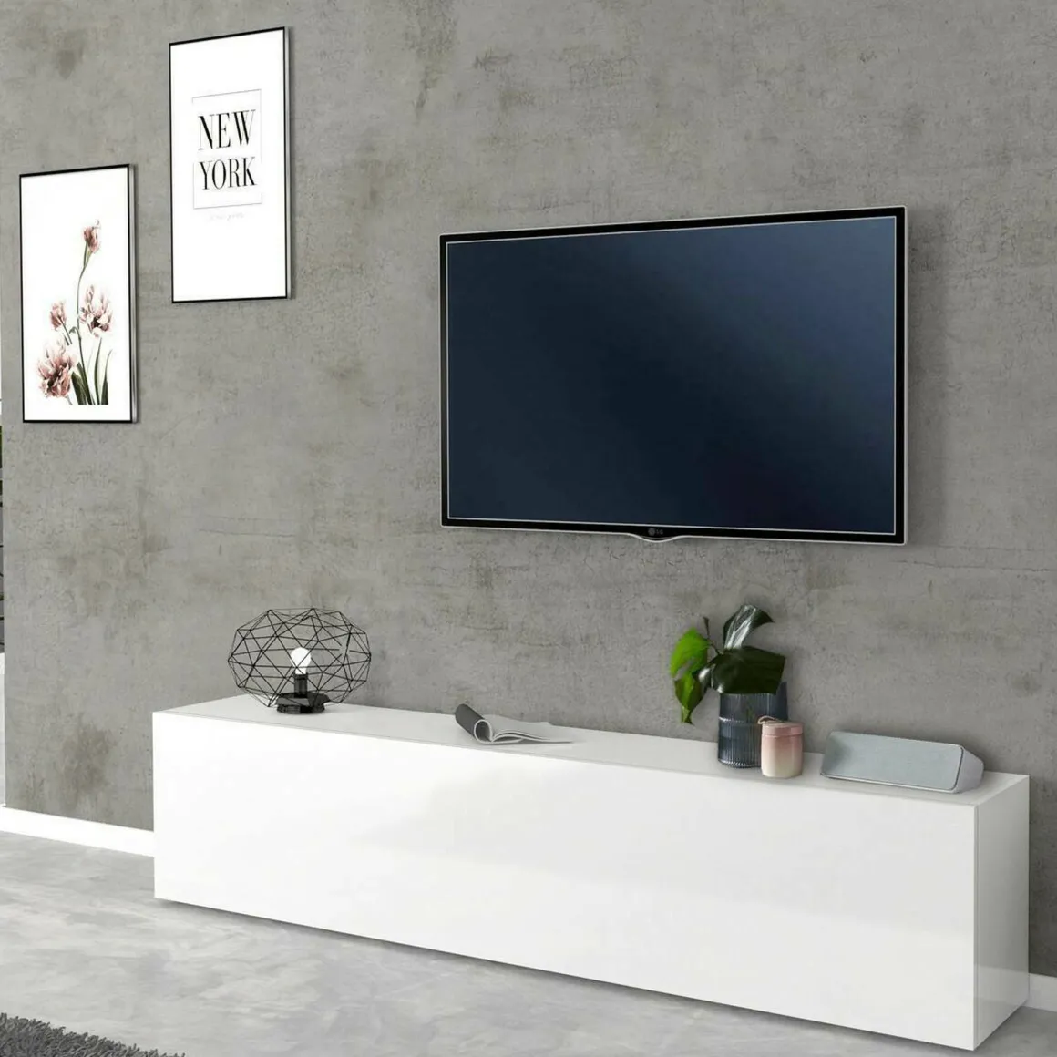 Base TV bianco lucido 180x30x40h cm in legno - Alakazam