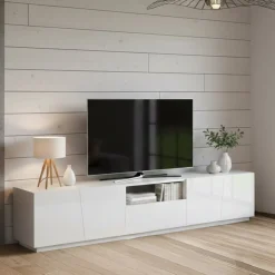 Mobili Porta Tv|Salotto > Dmora Base TV 220x43x46h cm in legno - Azzurras Bianco Lucido