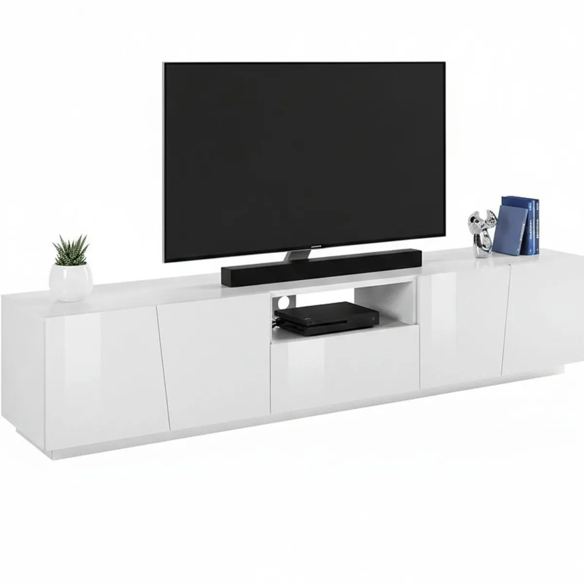 Mobili Porta Tv|Salotto > Dmora Base TV 220x43x46h cm in legno - Azzurras Bianco Lucido