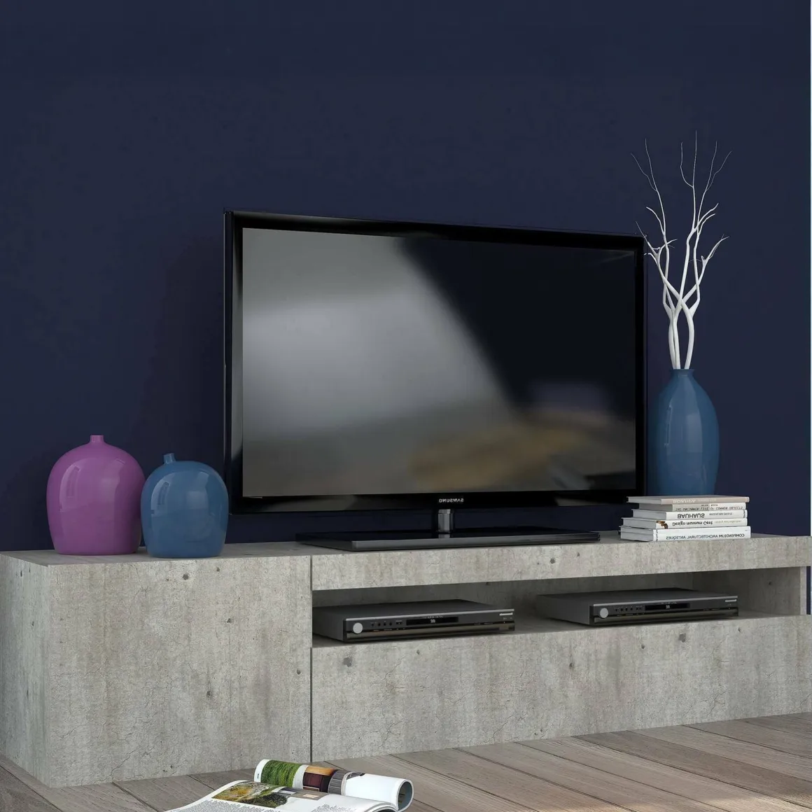 Base TV cemento 150x40x37h cm 2 ante in legno - Ardy