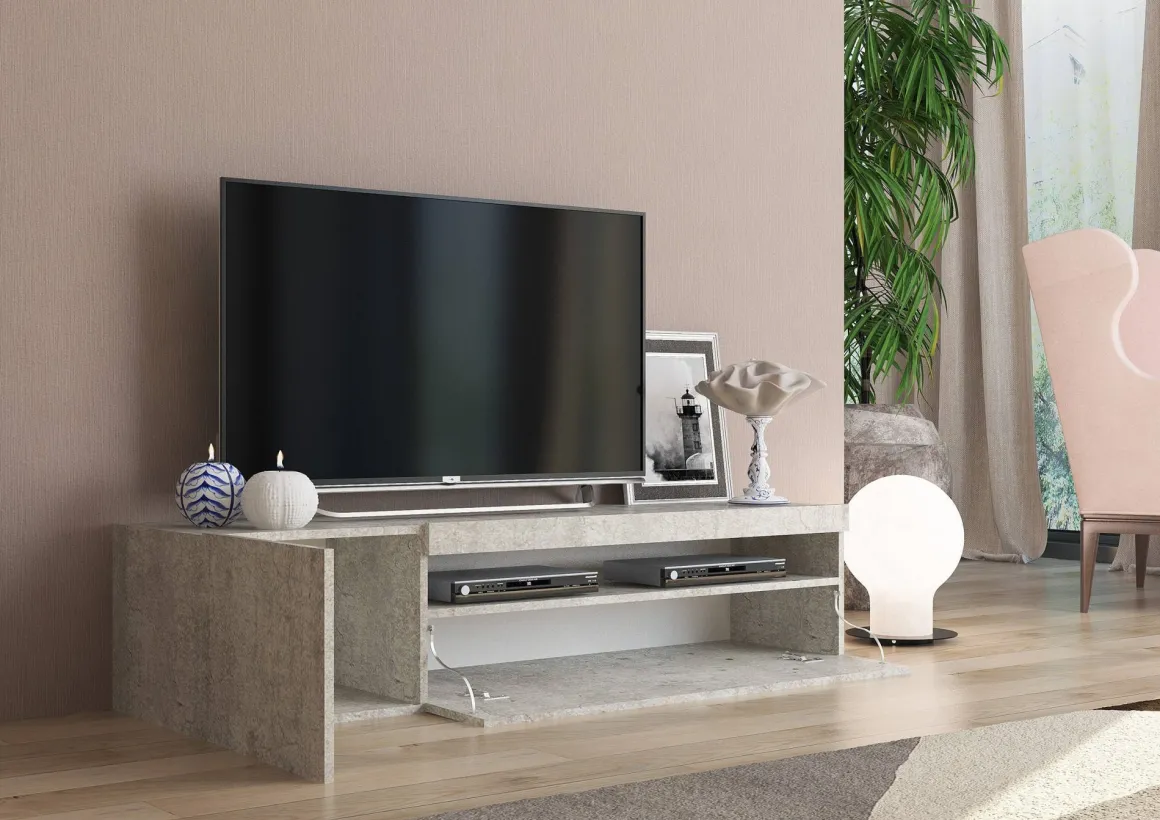 Base TV cemento 150x40x37h cm 2 ante in legno - Ardy