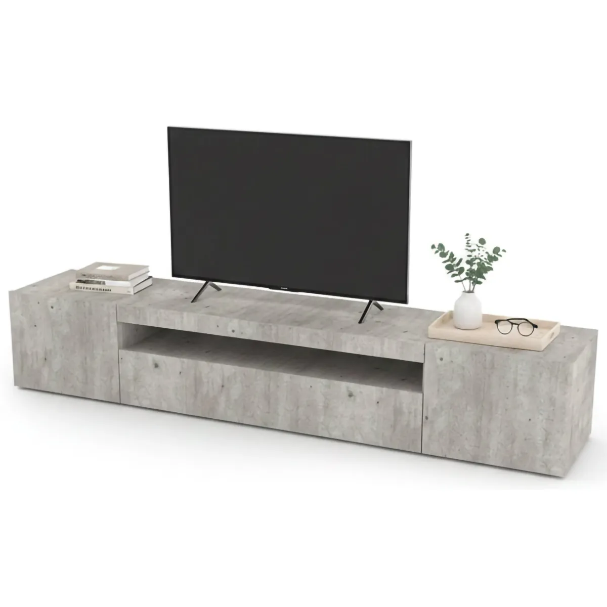 Mobili Porta Tv|Salotto > Dmora Base TV cemento 200x40x37h cm 3 ante in legno - Amore Grigio Cemento