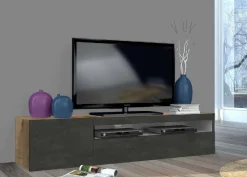 Salotto > Dmora Base TV legno e ardesia 150x40x37h cm 2 ante - Aquilo Grigio Ardesia, Marrone Acero