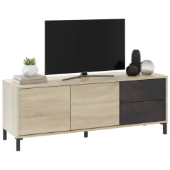 Mobili Porta Tv|Salotto > Dmora Base TV rovere e antracite 130x41x47h cm 2 ante e 2 cassetti - Alva Nero Antracite, Marrone Rovere