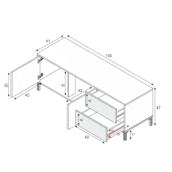 Mobili Porta Tv|Salotto > Dmora Base TV rovere e antracite 130x41x47h cm 2 ante e 2 cassetti - Alva Nero Antracite, Marrone Rovere