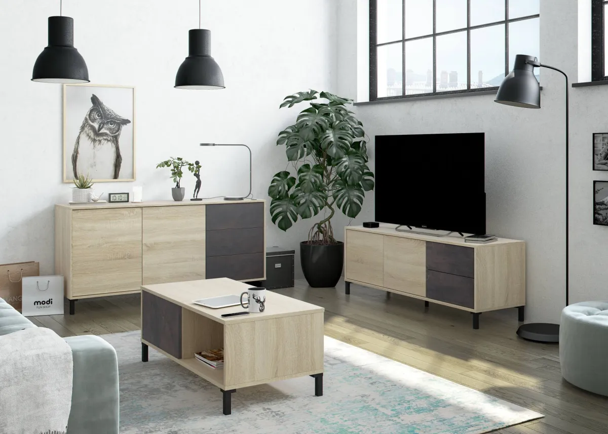 Mobili Porta Tv|Salotto > Dmora Base TV rovere e antracite 130x41x47h cm 2 ante e 2 cassetti - Alva Nero Antracite, Marrone Rovere
