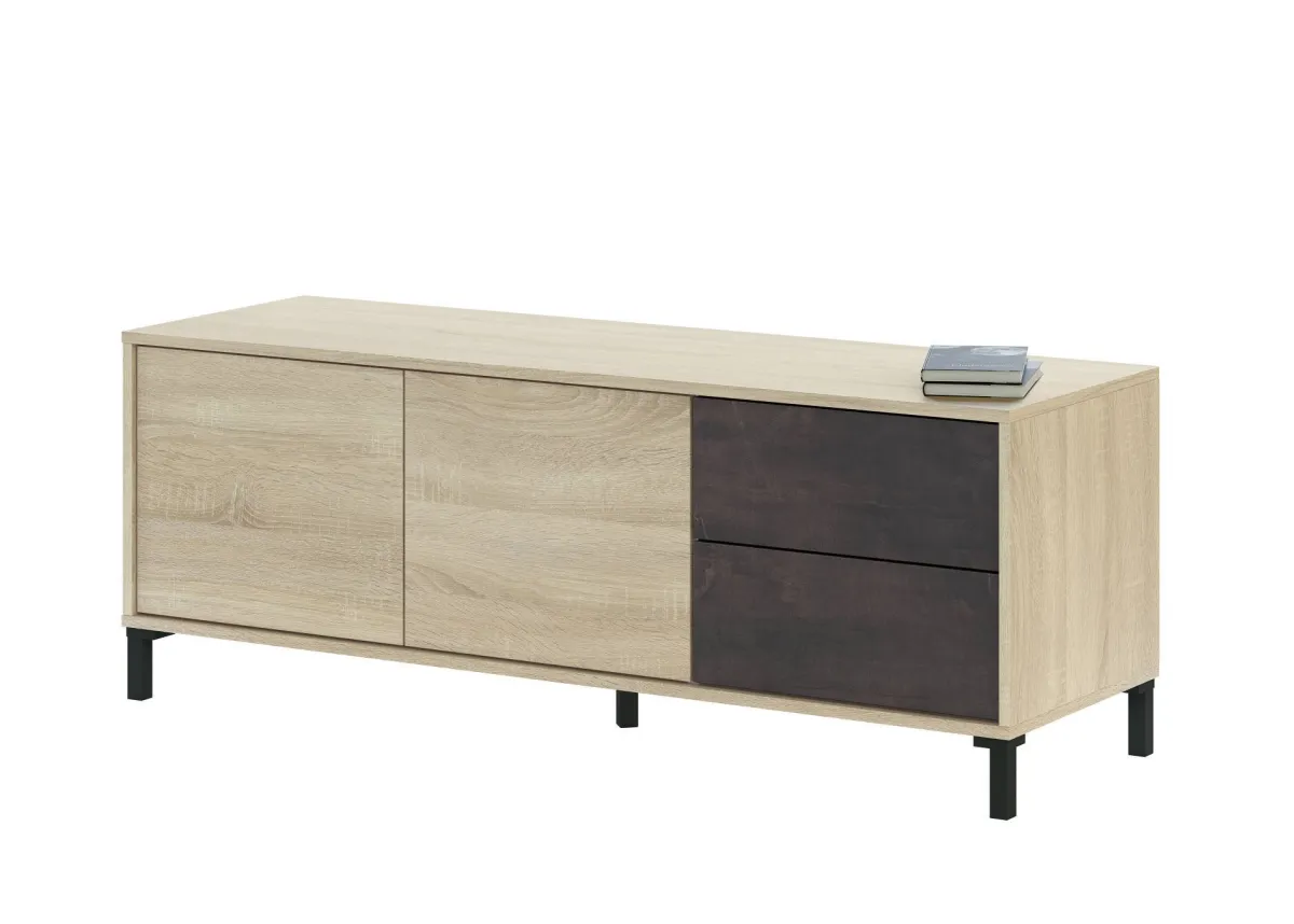 Mobili Porta Tv|Salotto > Dmora Base TV rovere e antracite 130x41x47h cm 2 ante e 2 cassetti - Alva Nero Antracite, Marrone Rovere