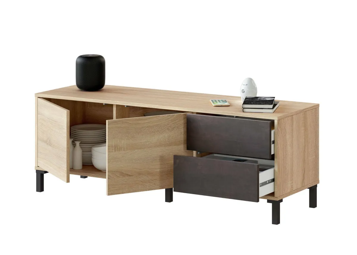 Mobili Porta Tv|Salotto > Dmora Base TV rovere e antracite 130x41x47h cm 2 ante e 2 cassetti - Alva Nero Antracite, Marrone Rovere