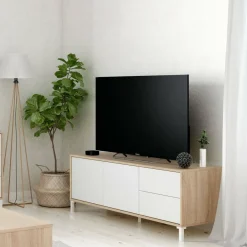 Base TV rovere e bianco 130x41x47h cm 2 ante e 2 cassetti - Alva