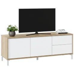 Base TV rovere e bianco 130x41x47h cm 2 ante e 2 cassetti - Alva