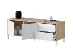 Base TV rovere e bianco 130x41x47h cm 2 ante e 2 cassetti - Alva