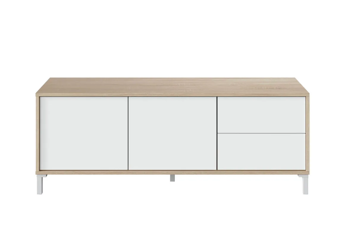 Base TV rovere e bianco 130x41x47h cm 2 ante e 2 cassetti - Alva
