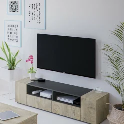 Mobili Porta Tv|Salotto > Dmora Base TV rovere 138x42x36h cm 4 ante - Ebe Marrone Rovere
