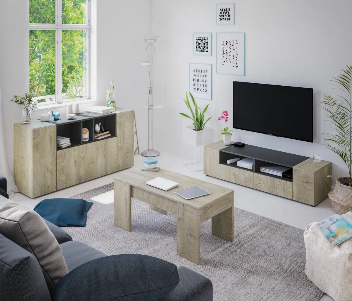 Mobili Porta Tv|Salotto > Dmora Base TV rovere 138x42x36h cm 4 ante - Ebe Marrone Rovere