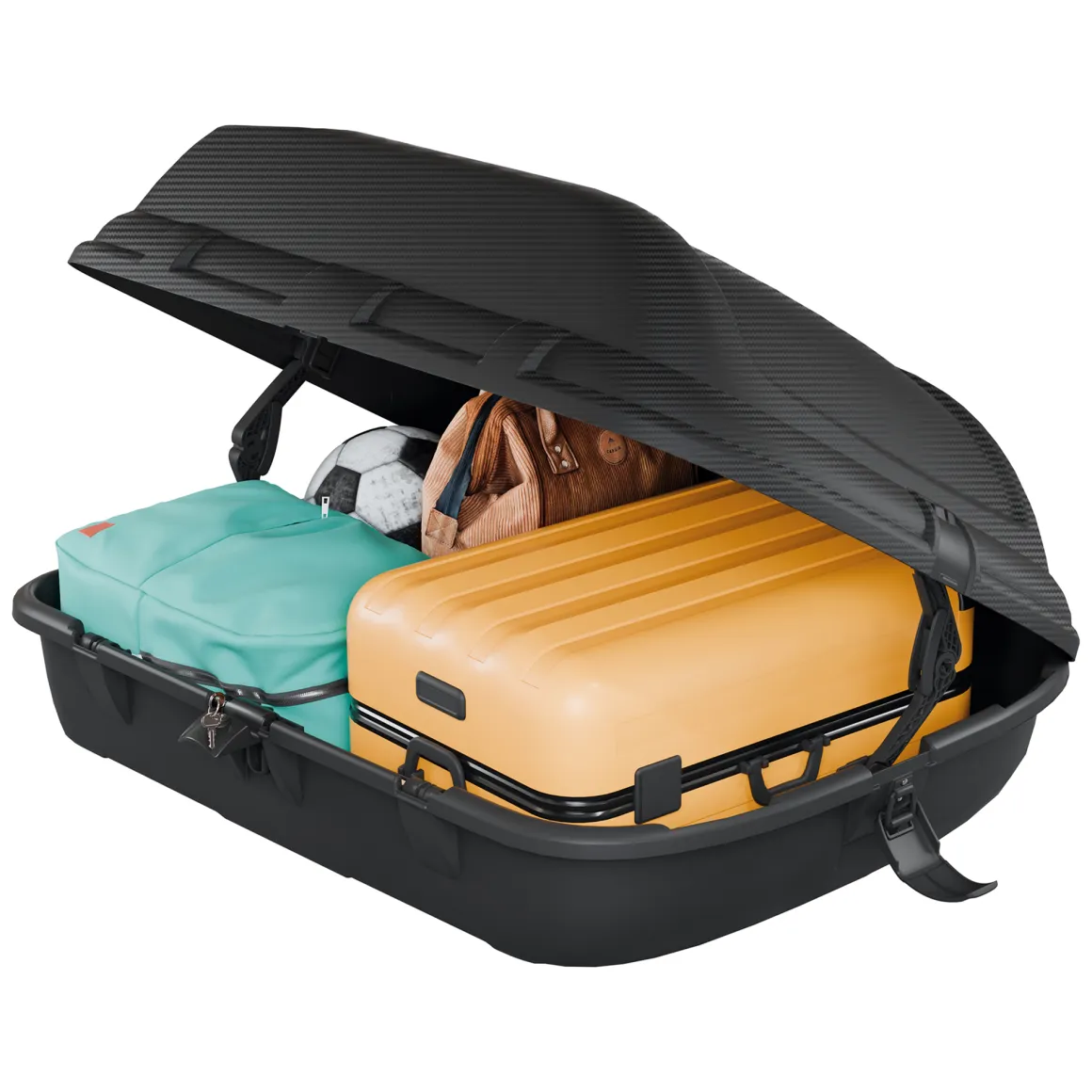 Bauli > Dmora Baule Auto Finitura Effetto Carbonio Capacità 270 l, 55 kg, Apertura a Ribalta Made in Italy - Chivin Nero
