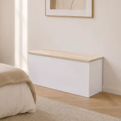 Baule cassapanca in legno 90x45x45h cm bianco e rovere - Ayusnay