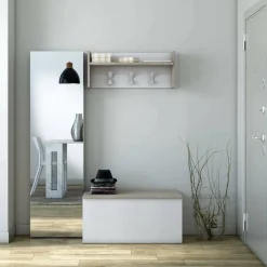 Baule cassapanca in legno 90x45x45h cm bianco e rovere - Ayusnay