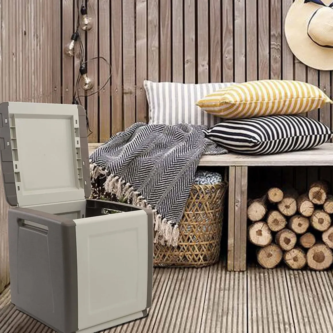 Baule da esterno piccolo 54x53x57h cm beige e marrone - Azziuro