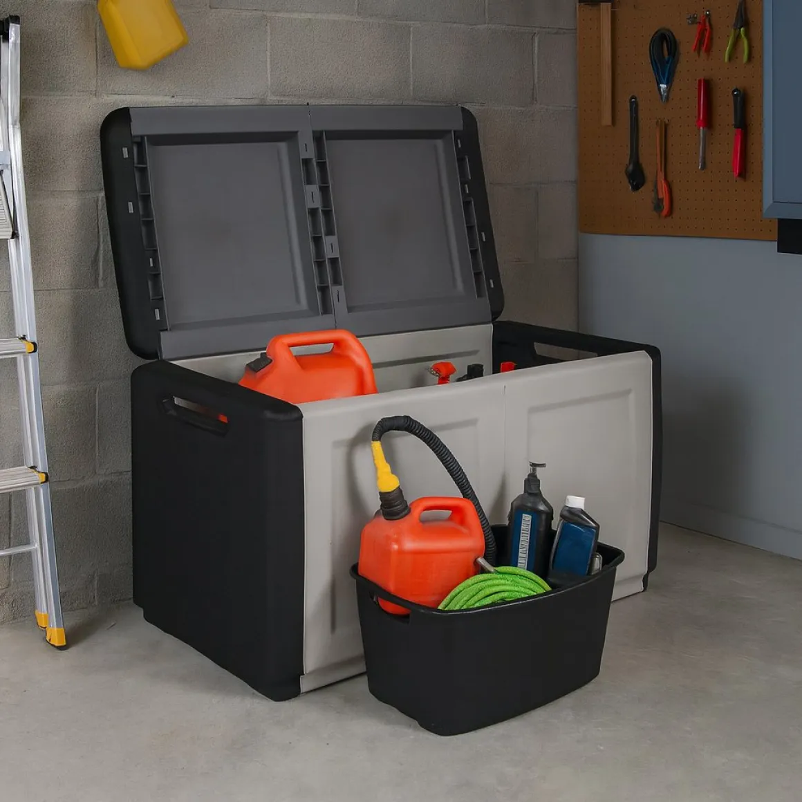 Baule da garage in plastica 96x53x57h cm grigio chiaro e nero - Andra