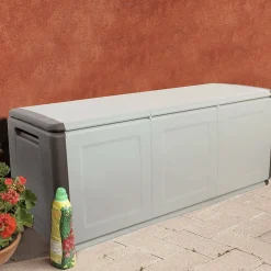 Bauli > Dmora Baule da giardino impermeabile 138x53x57h cm beige e marrone - Achse Beige, Marrone