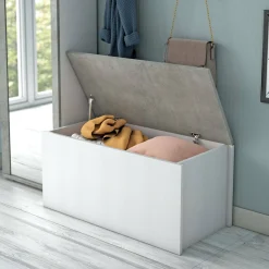 Baule moderno legno 90x45x45h cm bianco e cemento - Ayusnay