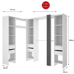 Altri Guardaroba > Dmora Cabina armadio ad angolo con cassetti bianca 234x205h cm - Alanno Bianco