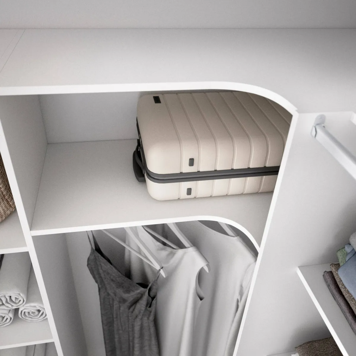 Altri Guardaroba > Dmora Cabina armadio ad angolo con cassetti bianca 234x205h cm - Alanno Bianco