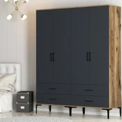Cabina armadio 4 ante noce e antracite 160x200h cm - Katrin