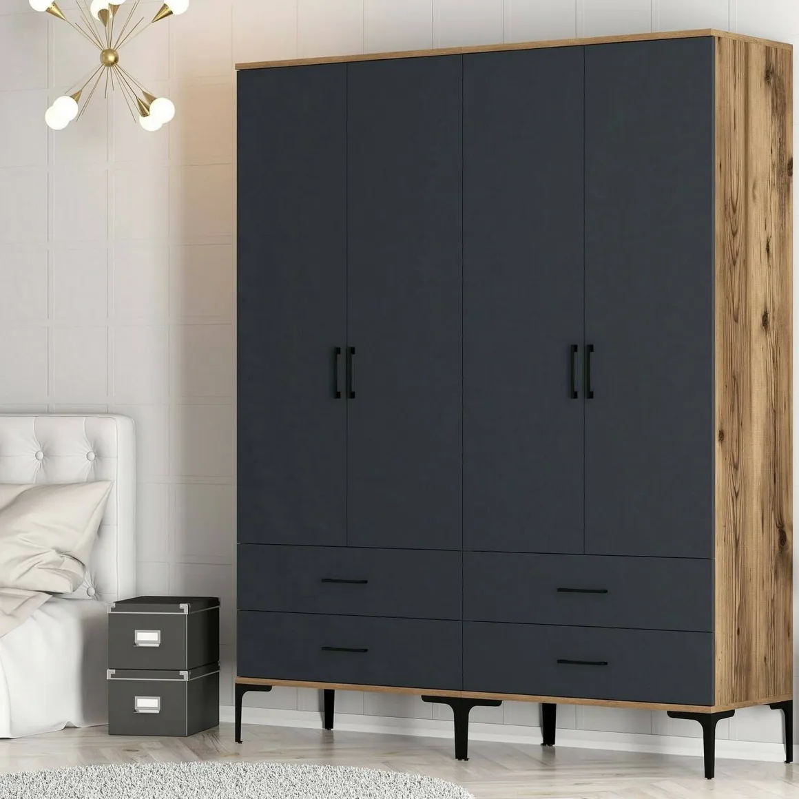 Cabina armadio 4 ante noce e antracite 160x200h cm - Katrin