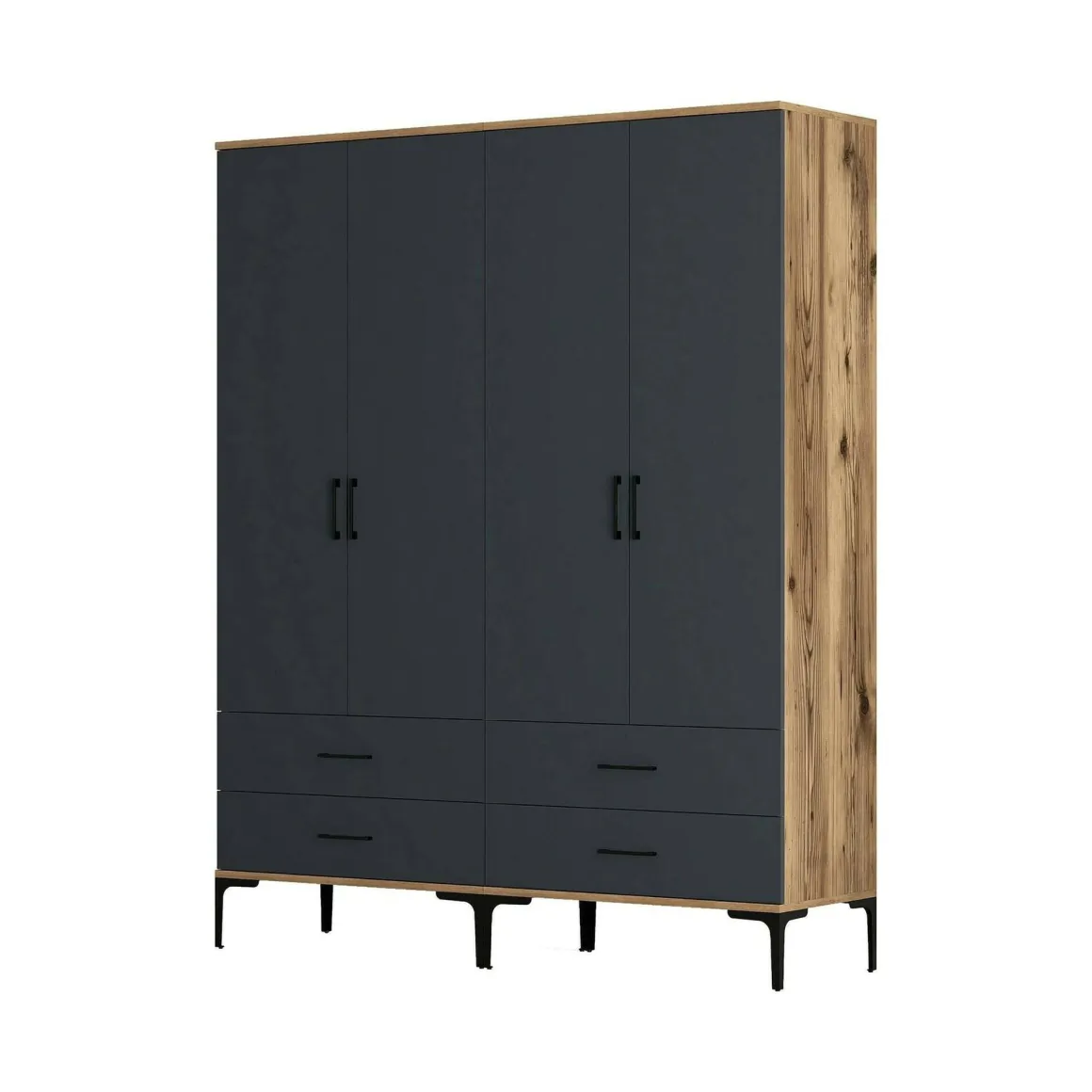 Cabina armadio 4 ante noce e antracite 160x200h cm - Katrin