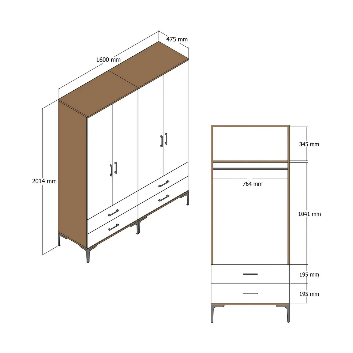 Cabina armadio 4 ante noce e antracite 160x200h cm - Katrin