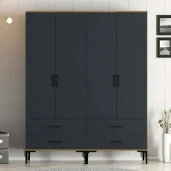 Cabina armadio 4 ante noce e antracite 160x200h cm - Katrin