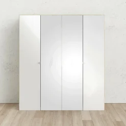 Altri Guardaroba > Dmora Cabina armadio 4 ante quercia e bianca lucida 195x218h cm - Keila Bianco Lucido, Marrone Quercia