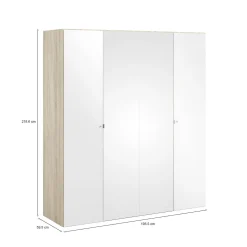 Altri Guardaroba > Dmora Cabina armadio 4 ante quercia e bianca lucida 195x218h cm - Keila Bianco Lucido, Marrone Quercia