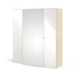 Altri Guardaroba > Dmora Cabina armadio 4 ante quercia e bianca lucida 195x218h cm - Keila Bianco Lucido, Marrone Quercia