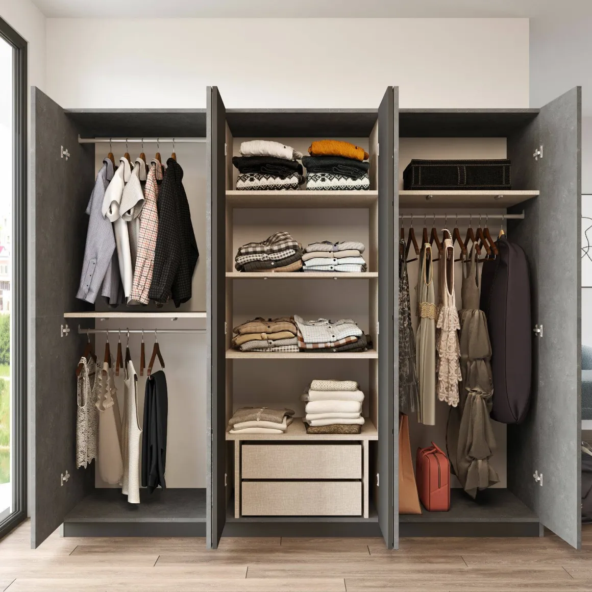 Cabina armadio con appendiabiti antracite e grigia 207x183h cm - Gaja