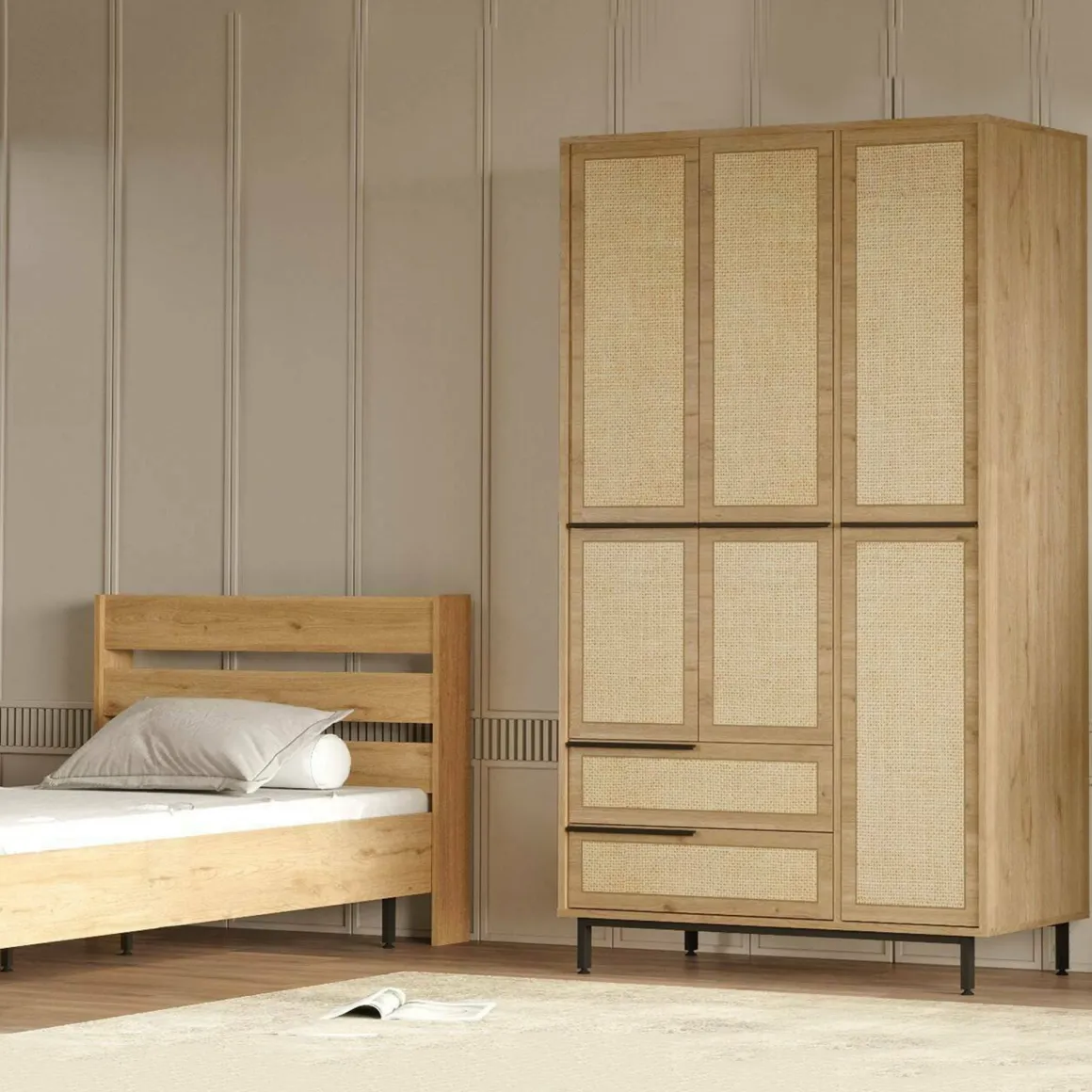 Altri Guardaroba > Dmora Cabina armadio con appendiabiti rovere e bianca opaca 119x184h cm - Dania Bianco Opaco, Marrone Rovere