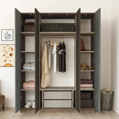 Cabina armadio con specchio marrone e grigia 138x183h cm - Phet
