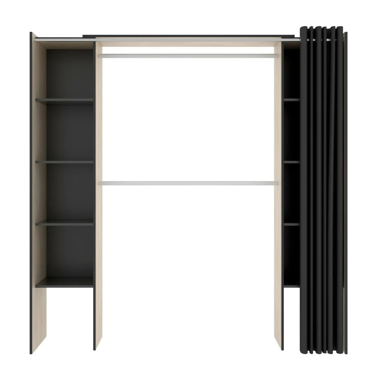 Cabine Armadio|Altri Guardaroba > Dmora Cabina armadio con tenda rovere e grigia 180x205h cm - Acron Grigio, Marrone Rovere