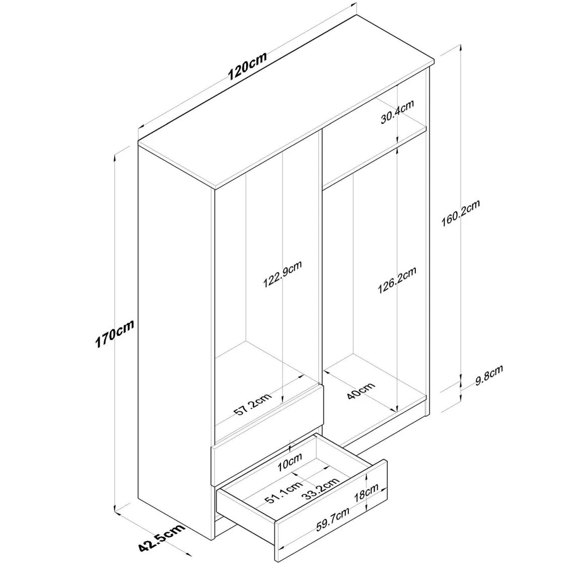 Cabina armadio in legno noce e bianca 120x170h cm - Acanto