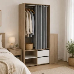 Altri Guardaroba > Dmora Cabina armadio in legno rovere e bianca 127x197h cm - Amaranto Bianco, Marrone Rovere