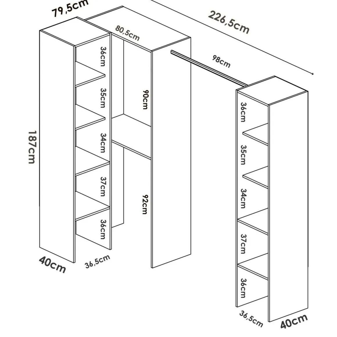Cabina armadio modulabile bianca 226x185h cm - Alexois