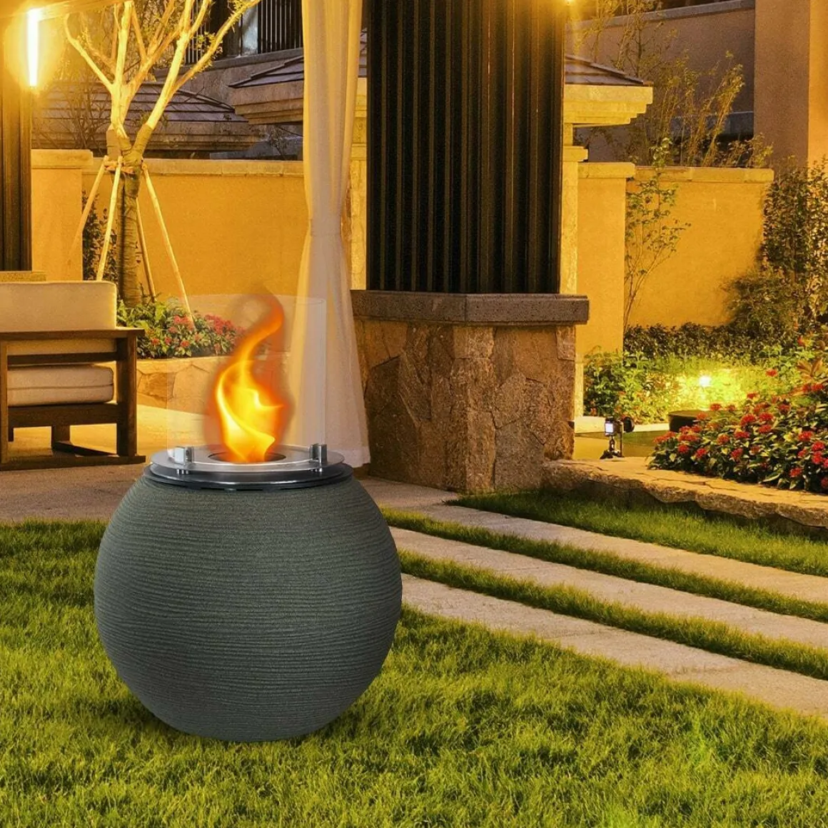 Camini A Bioetanolo > Dmora Caminetto a bioetanolo da tavolo 60x60x56h cm - Parbo Nero
