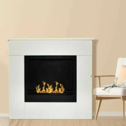 Camini A Bioetanolo > Dmora Camino a bioetanolo da pavimento 37x110x102h cm - Aradeo Bianco