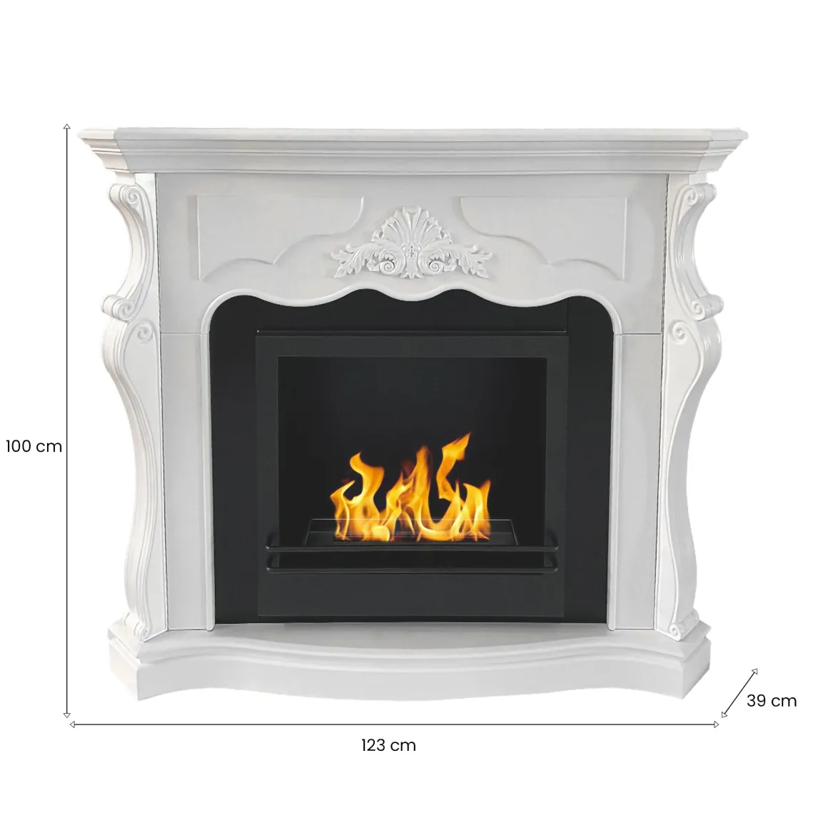 Camini A Bioetanolo > Dmora Camino a bioetanolo da pavimento 40x40x115h cm - Airasca Bianco