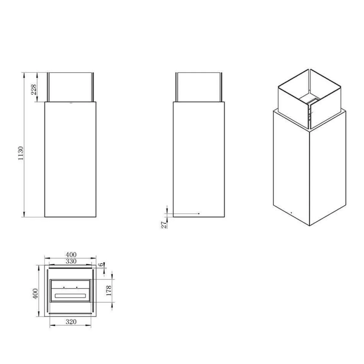 Camini A Bioetanolo > Dmora Camino a bioetanolo da pavimento 40x40x145h cm - Arese Bianco