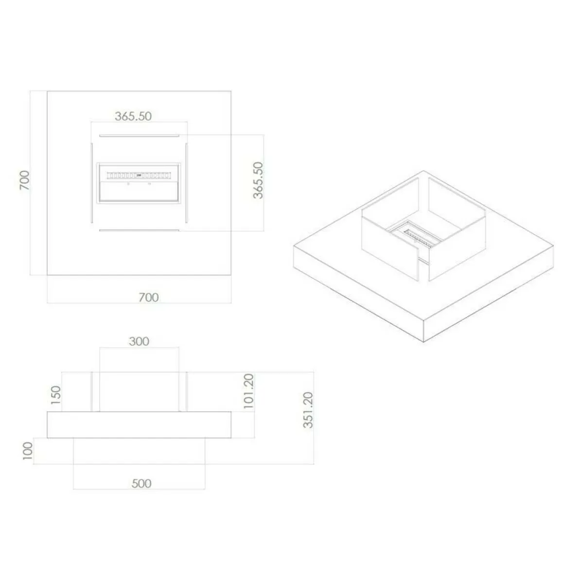 Camino a bioetanolo da tavolo 70x70x35h cm bianco - Alife