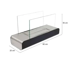 Camino a Bioetanolo Nero Argento Capacità 1.5 lt Potenza (kw) 3 20x60x35h cm, Superficie Riscaldabile 30 - Alpette